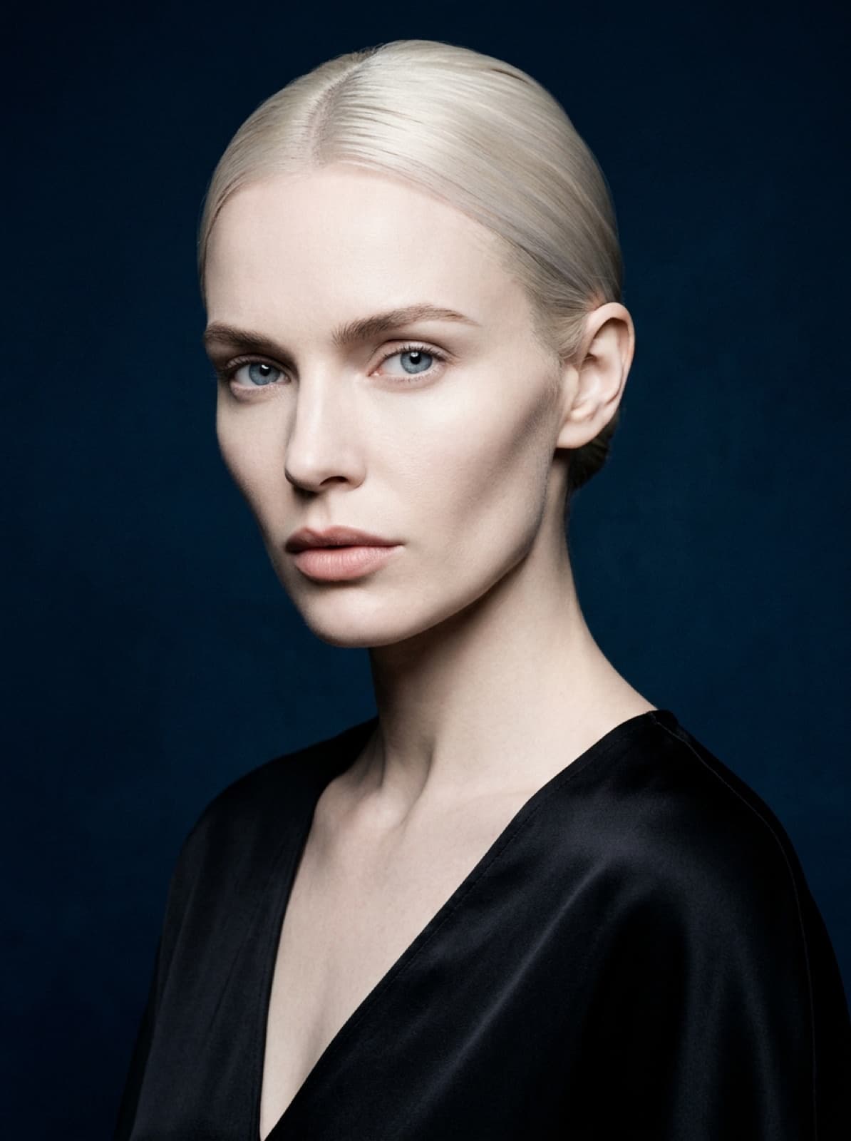 selene — porcelain skin, slicked platinum hair, cold luxury cartier aesthetic