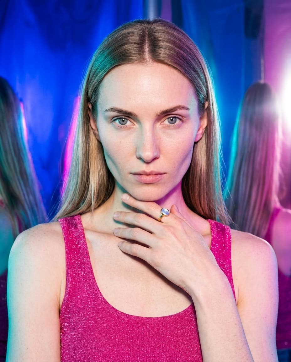 halo studio — chrome club-coded ai jewelry photography, neon spill, y2k revival aesthetic